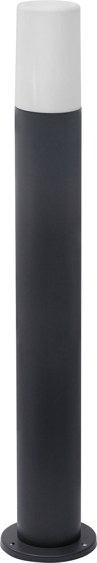 Eine moderne, zylinderförmige Außenleuchte mit schwarzem Schaft und weißem Diffusor.