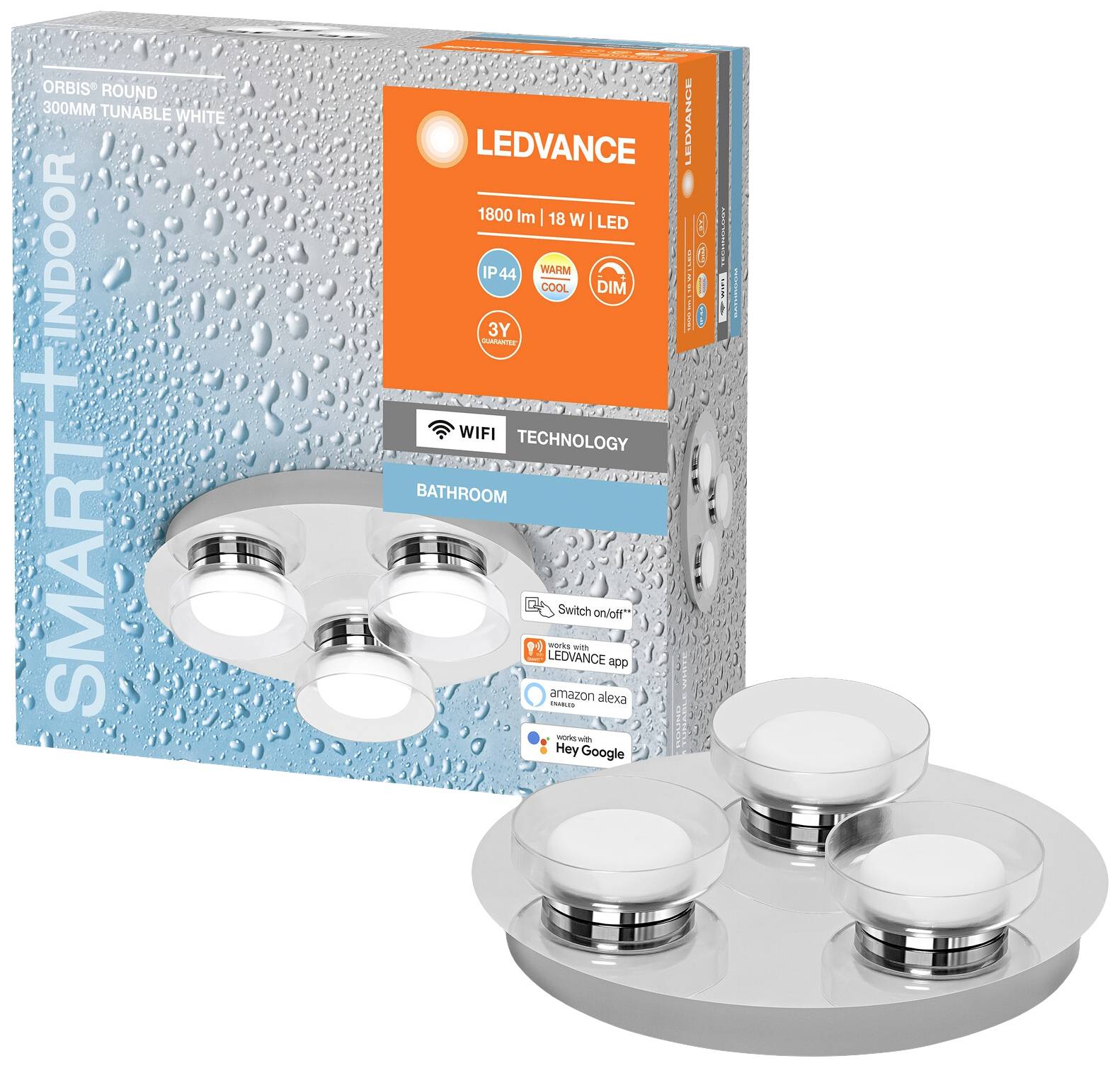 LEDVANCE BATHROOM DECORATIVE CEILING AND WALL WITH WIFI TECHNOLOGY 4058075573741 LED-Bad-Deckenleuchte 18 W Warmweiß Silber