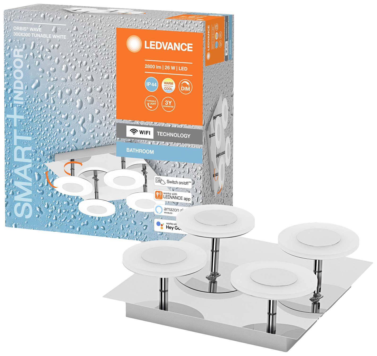 LEDVANCE BATHROOM DECORATIVE CEILING AND WALL WITH WIFI TECHNOLOGY 2 4058075573901 LED-Bad-Wandleuchte 26W Warmweiß Silber