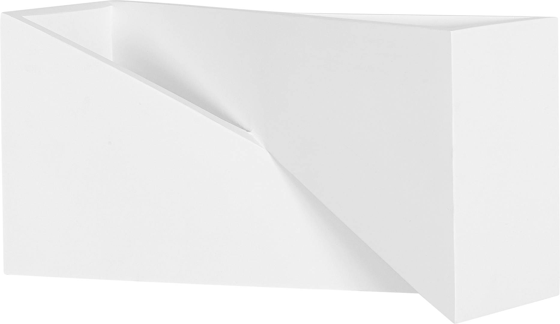 Rechteckige, weiße Wandlampe mit schrägem, dreieckigem Design, das modernes Flair vermittelt.