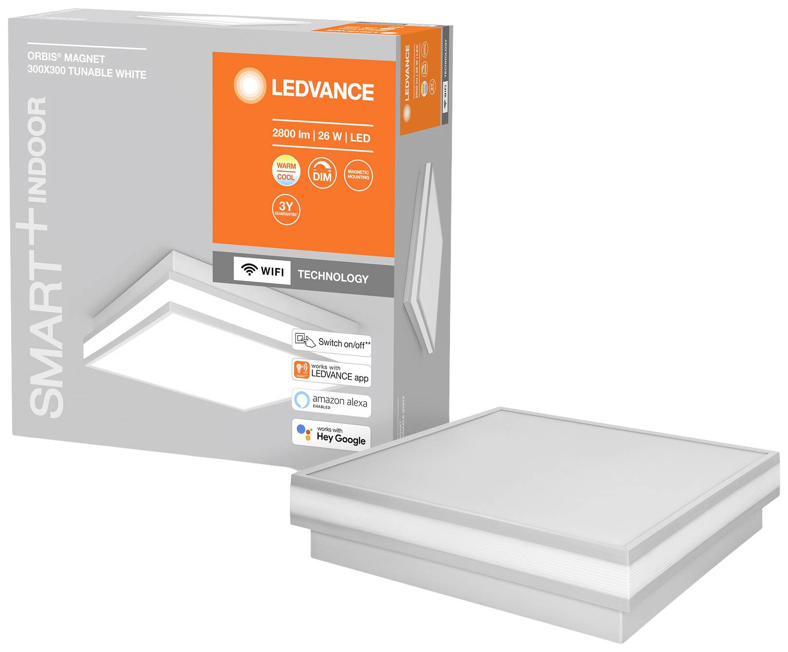 LEDVANCE 4058075572799 Smart + Wifi Orbis Magnet 300x300 LED-Deckenleuchte 26 W Grau