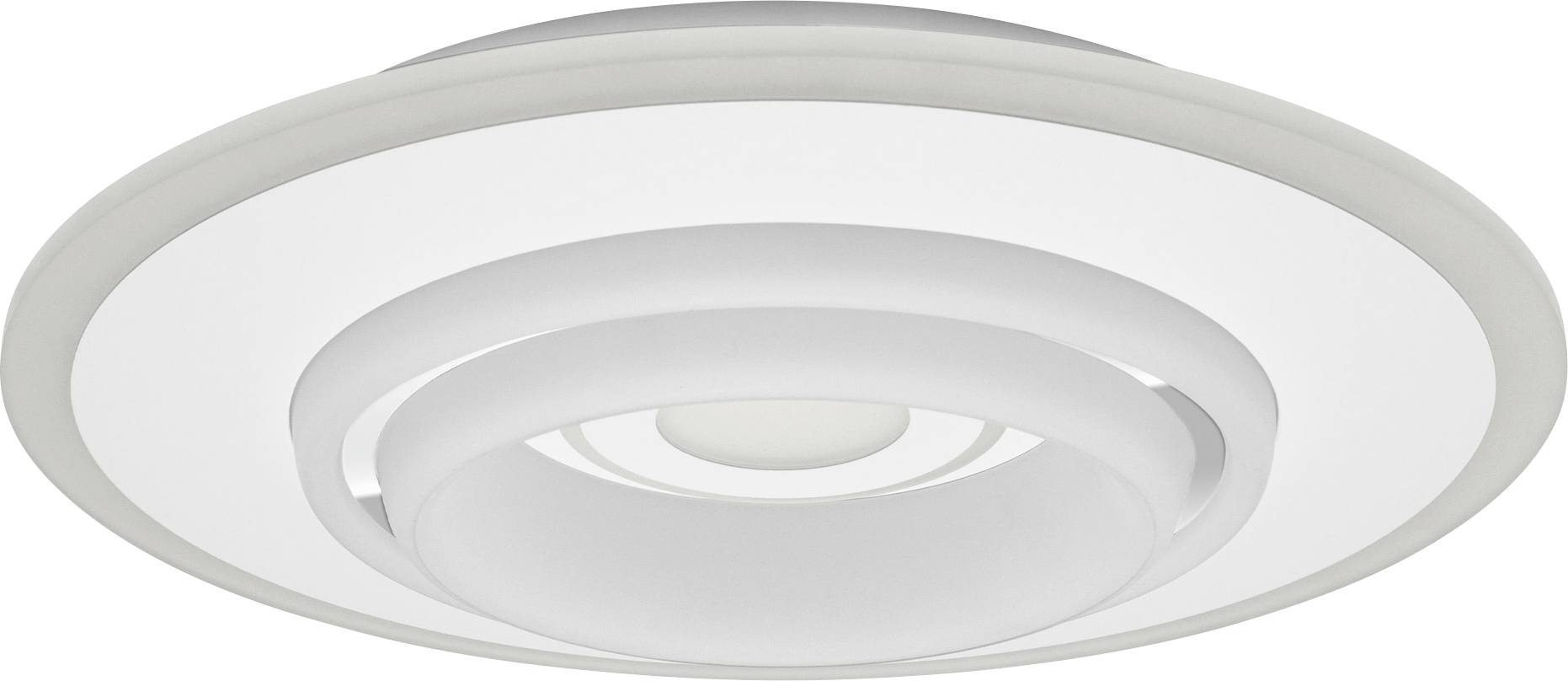 Moderne Deckenlampe mit weißem, kreisförmigem Design und mehreren Ringen, geeignet für stilvolle Innenbeleuchtung.