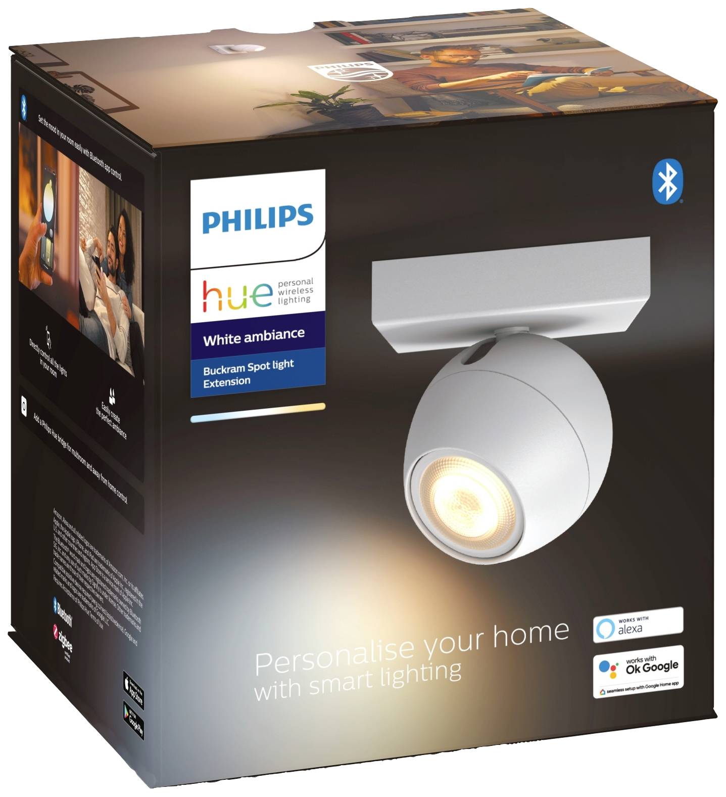 Philips Hue LED-Deckenstrahler 871951433918700 Hue White Amb. Buckram Spot 1 flg. weiß 350lm Erweiterung GU10 5 W