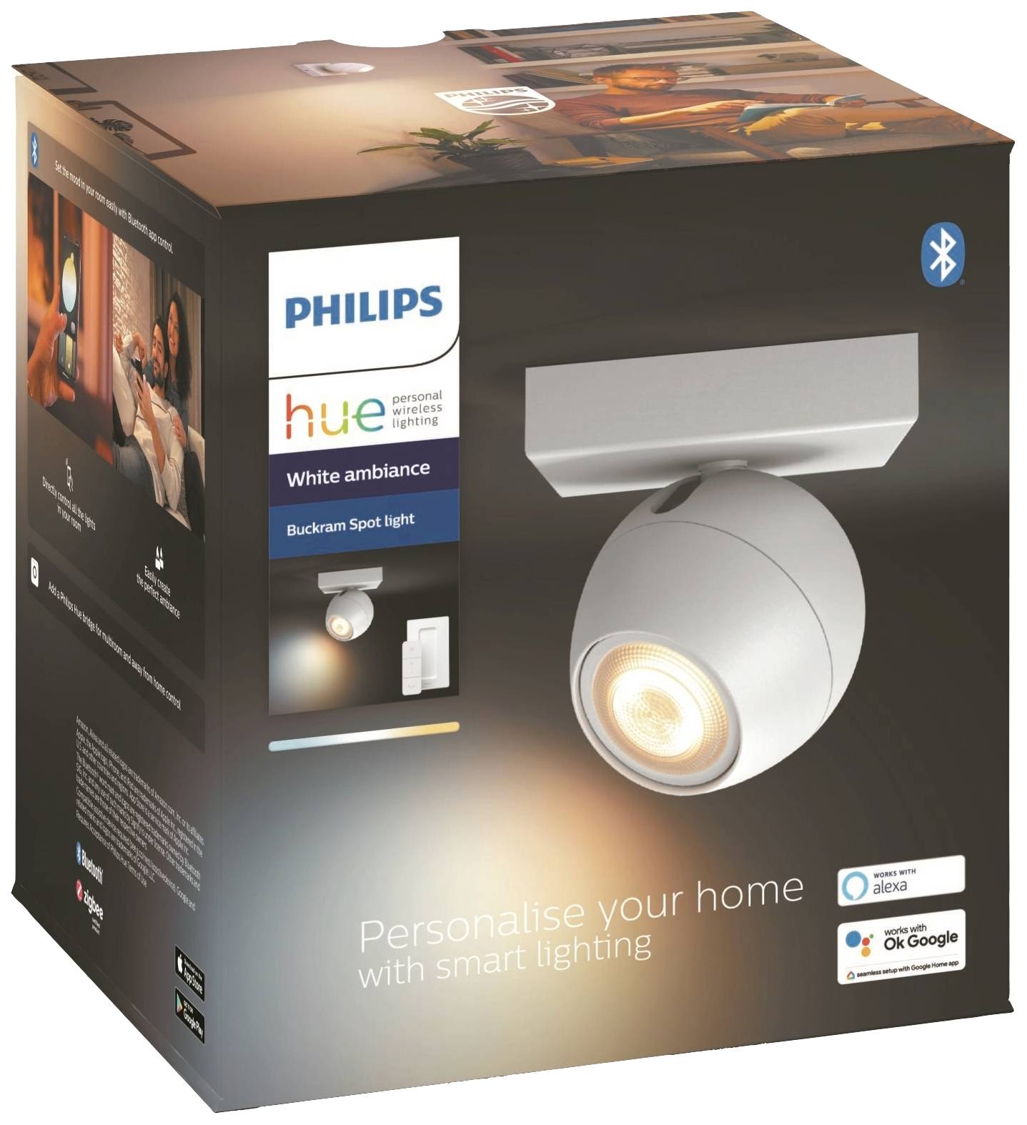 Philips Hue LED-Deckenstrahler 871951433922400 Hue White Amb. Buckram Spot 1 flg. weiß 350lm inkl. Dimmschalter GU10 5 W