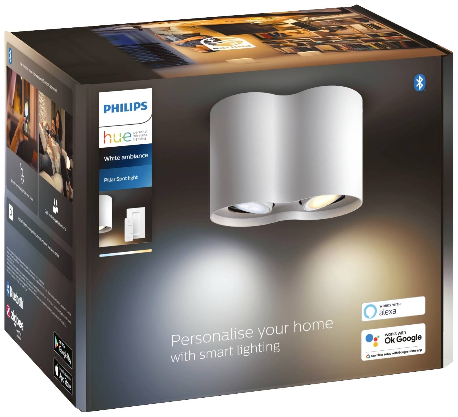 Philips Hue LED-Deckenstrahler 871951433846300 Hue White Amb. Pillar Spot 2 flg. weiß 2x350lm inkl. Dimmschalter GU10 10 W