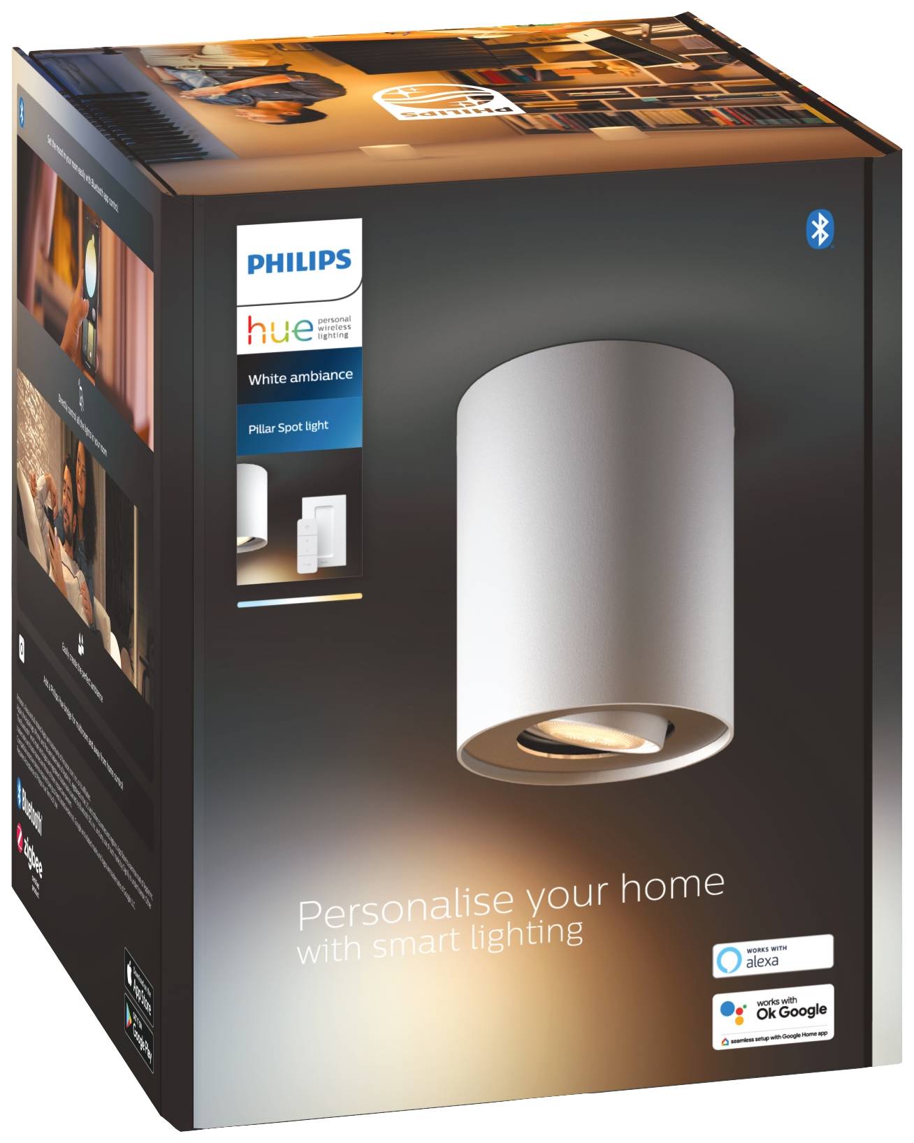 Philips Lighting Hue LED-Deckenstrahler 871951433848700 Hue White Amb. Pillar Spot 1 flg. weiß 350lm inkl. Dimmschalter GU10 5W