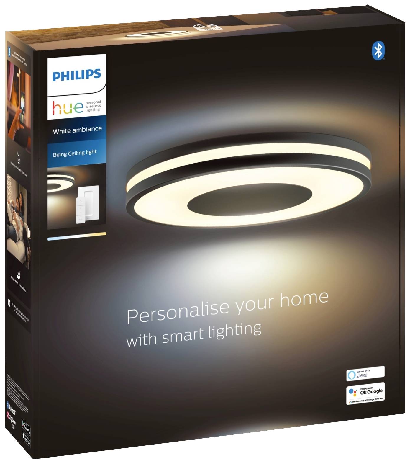 Philips LED LED-Deckenstrahler 871951434113500 Hue White Amb. Being Deckenleuchte schwarz 2400lm inkl. Dimmschalter LED fest eingebaut 22.5 W