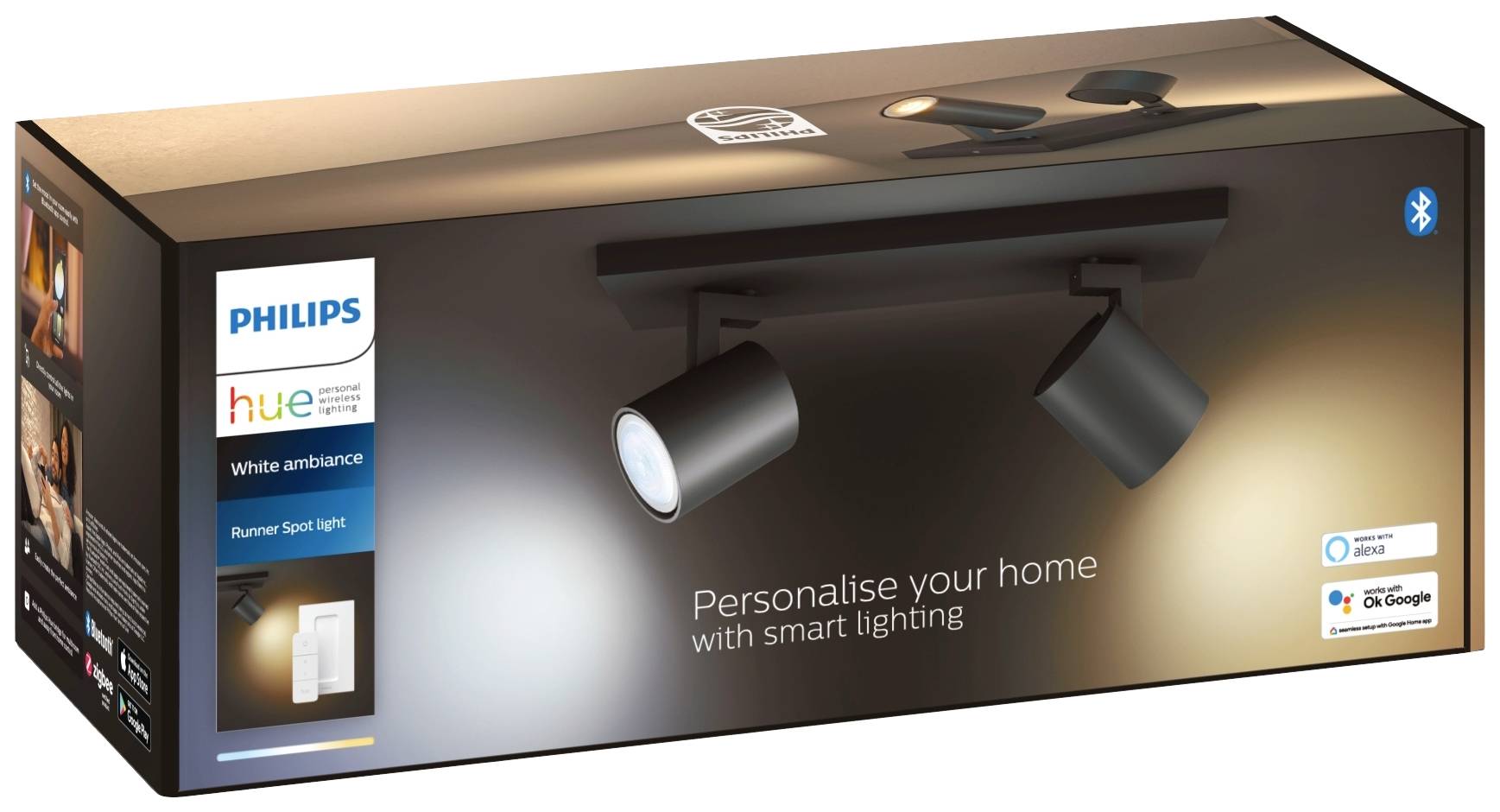 Philips LED LED-Deckenstrahler 871951433816600 Hue White Amb. Runner Spot 2 flg. schwarz 2x350lm inkl. Dimmschalter GU10 10 W