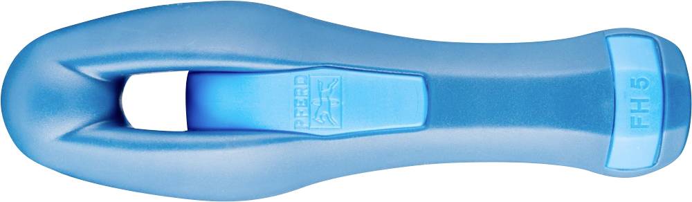 Blauer ergonomischer Griff eines Werkzeugs, vermutlich für Handwerk oder Gartenarbeit, von oben betrachtet.