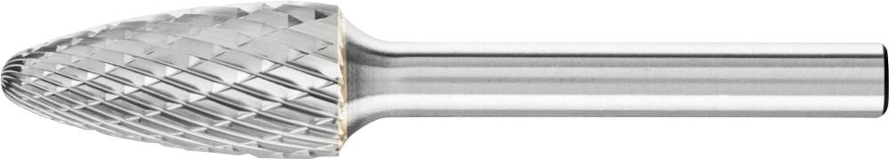 Ein zylindrischer Frässtift mit kreuzförmiger Zahnung und konischem Kopf zum Schleifen und Fräsen von Metalloberflächen.