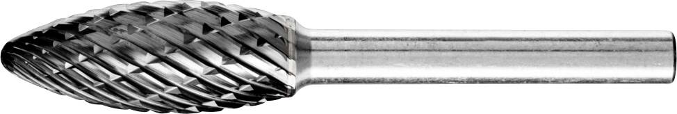 Fräser mit konischer Spitze und kreuzförmiger Verzahnung, geeignet für die Metallbearbeitung. Glatte zylindrische Schaftseite.