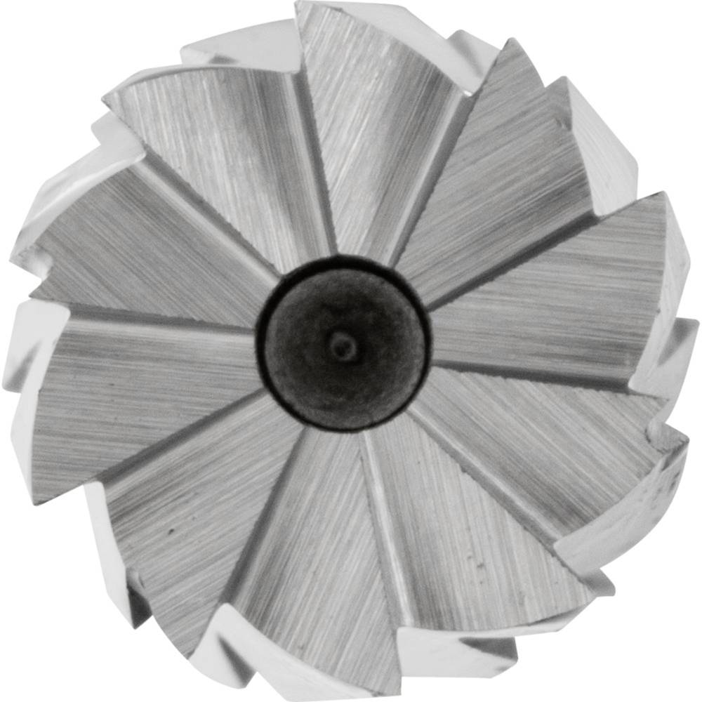Close-up einer kreisförmigen Fräse mit mehreren scharfen Klingen, die radial von der Mitte ausgehen.