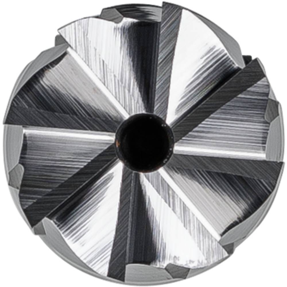 Ein zylindrischer Werkzeugaufsatz mit mehreren konischen Schneidekanten, symmetrisch angeordnet. Verwendet für präzises Bohren.