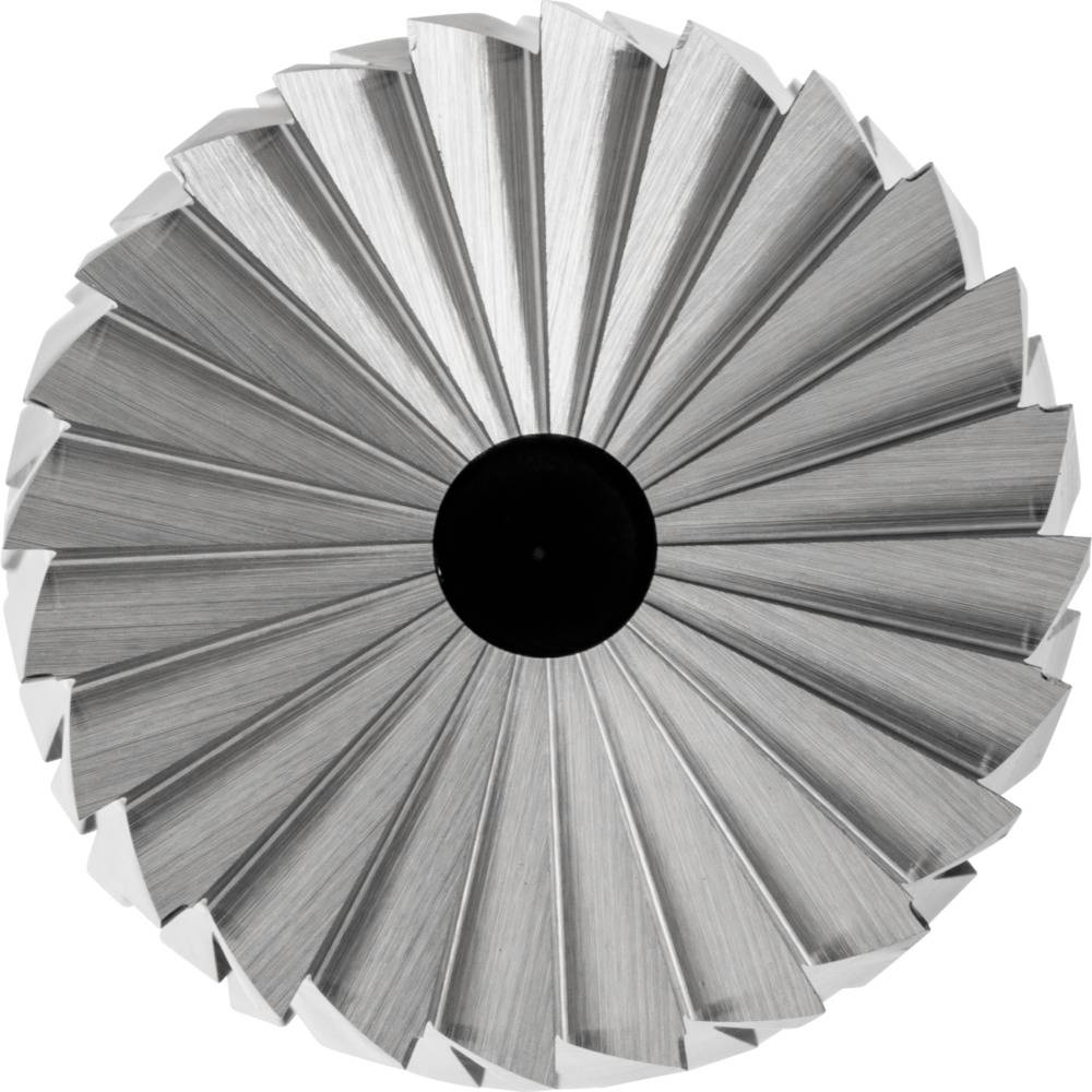 Runde, metallene Struktur mit einem radförmigen Design aus silbernen Lamellen, die von einem schwarzen Kreis in der Mitte ausgehen.