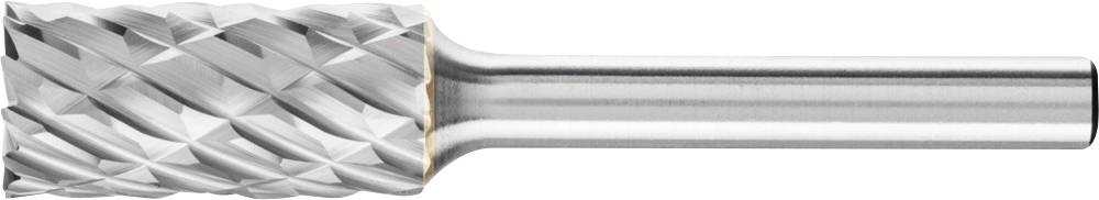 Silberner Frässtift mit spiralförmigen Schneiden, verwendet in der Metallbearbeitung zur Formgebung und Glättung von Materialien.