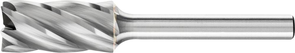 Abgebildet ist ein metallischer Fräser mit spiraligen Schneiden, der für das Bohren oder Fräsen in Materialien verwendet wird.