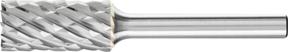Ein zylindrischer Frässtift mit kreuzverzahntem Schneidkopf und geradem Schaft, geeignet für Präzisionsbearbeitung von Materialien.