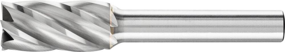 Ein zylindrischer Fräser mit spiralförmigen Schneiden aus Metall, verwendet für präzise Bearbeitung in der Metallbearbeitung.