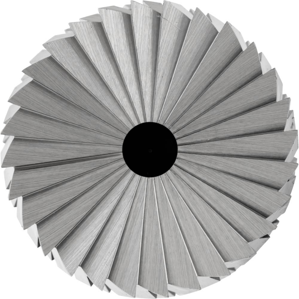 Silberner Metallventilator mit radiär angeordneten Blättern um eine zentrale schwarze Scheibe. Die Blätter haben eine leicht gebogene Form.