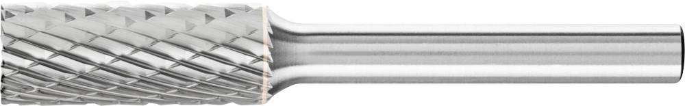 Ein zylindrischer Fräsaufsatz aus silbernem Metall mit einem geriffelten Muster auf der Oberfläche, geeignet für präzise Metallbearbeitung.