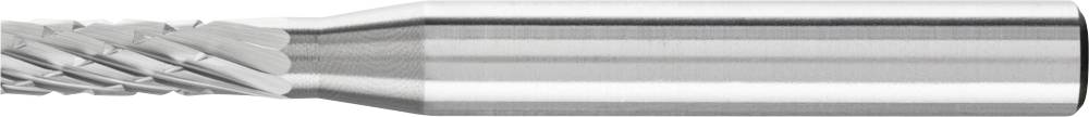 Ein zylindrischer Fräser mit mehreren scharfen, spiralförmigen Schneiden. Er besteht aus glänzendem Metall und dient zum Bearbeiten von Materialien.