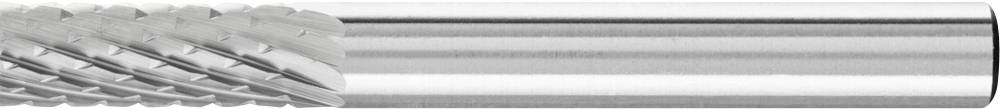 Ein Metallfräser mit zylindrischem Schaft und spiralförmig angeordneten Schneidzähnen, geeignet für Präzisionsbearbeitung.