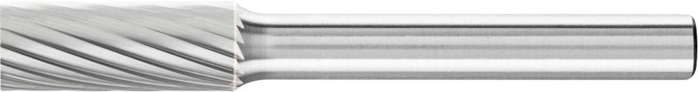 Ein silberner Frässtift mit geriffeltem Schneidkopf und glattem Schaft, verwendet für das Bearbeiten von Materialien wie Metall oder Holz.