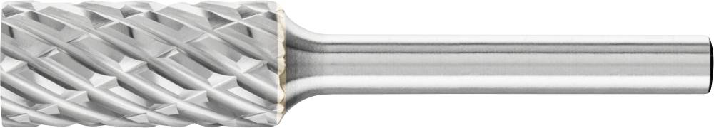 Zylinderförmiger Frässtift aus Metall mit kreuz geschliffenem Muster auf dem Kopf, geeignet zur Bearbeitung von Materialien wie Metall oder Holz.