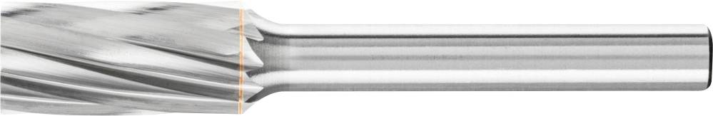 Nahaufnahme eines Fräsers mit spiralförmigen Schneiden, geeignet für die Bearbeitung von Metalloberflächen.