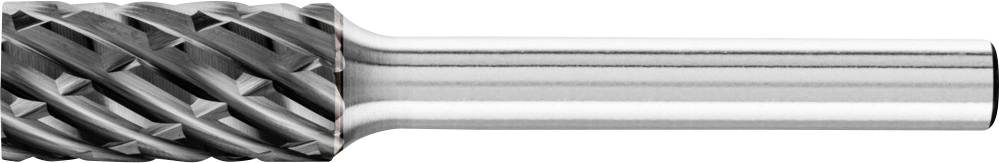 Ein zylindrischer Frässtift mit spiralförmigem Schneidkopf und glattem Schaft, geeignet für die Metallbearbeitung.