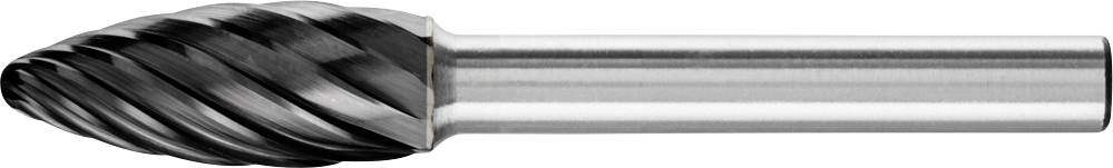 Frässtift mit konischem Schneidkopf und spiraliger Verzahnung aus Metall, geeignet für Präzisionsbearbeitung und Oberflächenfinish.