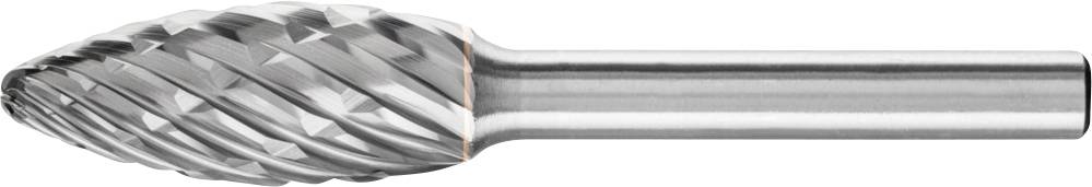 Frässtift mit kugelförmigem Kopf und spiraligen Schneidkanten, verwendet zum Schleifen oder Formen von harten Materialien.