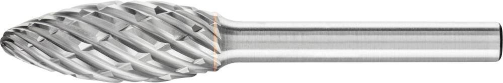 Metallschneidwerkzeug mit rundem Kopf und spiraligen Kanten, typischerweise für Präzisionsfräsarbeiten verwendet.