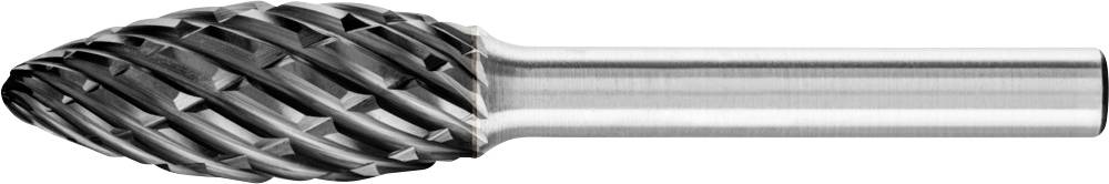 Fräser mit kegelförmigem Kopf aus Metall, verwendet zum Schneiden oder Formen von Materialien. Spiralrillen für präzises Arbeiten.