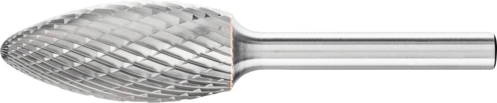 Ein zylindrischer Metallschneider mit geriffelter Kopfstruktur zur Bearbeitung von Materialien, auf hellem Hintergrund.