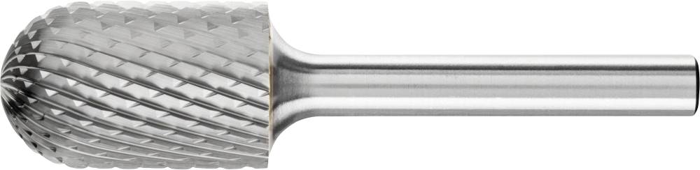 Fräser mit runder Kopfspitze und geriffelter Oberfläche. Aus Metall, geeignet zum Schleifen oder Fräsen von Werkstoffen.