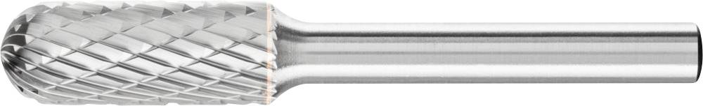 Ein Metallfrässtift mit zylindrischem Kopf und kreuzförmigem Riffelmuster, geeignet zum Schleifen oder Fräsen von Materialien.