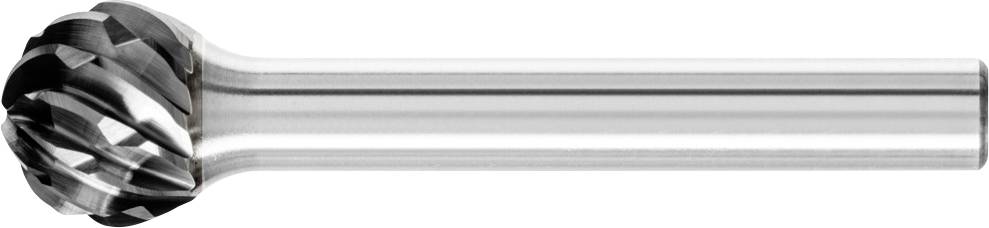 Metallfräser mit kugelförmigem Kopf und spiralförmigen Schneidkanten, glänzende Oberfläche. Hochwertiges Werkzeug für Präzisionsarbeiten.
