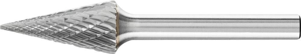 Ein kegelförmiger Frässtift aus Metall mit einer spiralförmigen Schneide, geeignet für präzise Bohr- und Fräsarbeiten in verschiedenen Materialien.