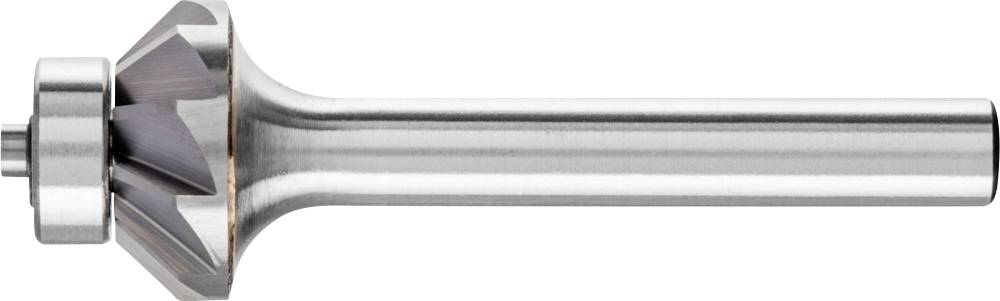 Ein zylindrisches Metallwerkzeug mit einer abgestuften Kegelform und glatter Oberfläche, vermutlich für Bohr- oder Fräsarbeiten.