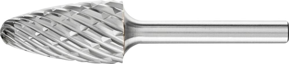 Ein zylindrischer Frässtift mit diagonalen Schneidklingen, aus metallischem Material, zur Bearbeitung harter Oberflächen.