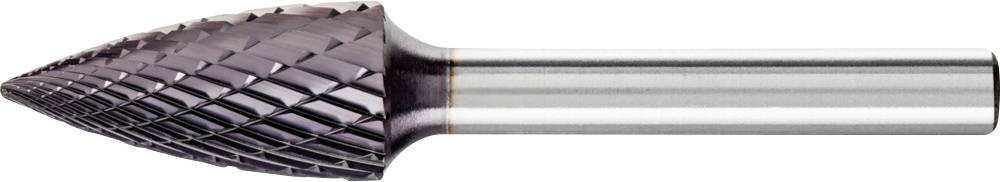 Ein konischer Fräser aus Metall mit diamantähnlichen Rillen. Verwendet zum Präzisionsschneiden oder -schleifen von harten Materialien.