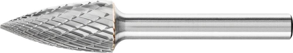 Metallfräser mit kegelförmigem Kopf und Kreuzverzahnung, geeignet zum Schleifen und Formen von Metallen.