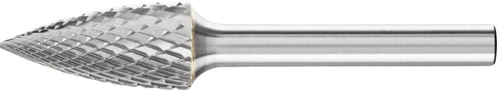 Metallschleifkopf in Kegelform zur Bearbeitung von Oberflächen, mit feinen Rasterungen für Präzisionsarbeit.