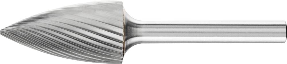 Metallfräser mit kegelförmigem Kopf und geriffelter Textur zum Bearbeiten von Oberflächen.