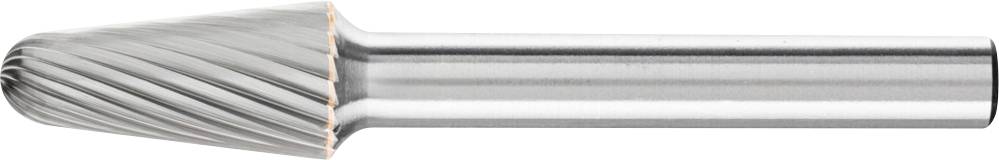 Silberner Frässtift mit konischer Form und spiralförmigen Rillen. Verwendet zum Schleifen oder Formen von Materialien.