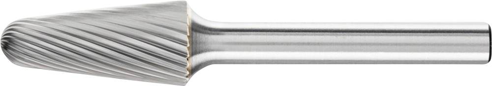 Ein zylindrischer Metallfräser mit spiralförmigen Schneidezähnen zur Bearbeitung von Materialien wie Metall oder Holz.