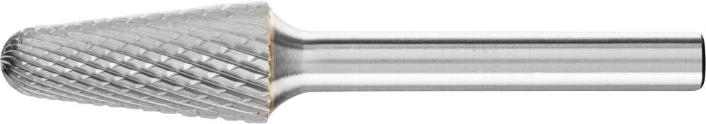Frässtift aus Metall mit abgeflachtem, spitzem Kopf und geriffelter Oberfläche, geeignet zum Schneiden und Formen harter Materialien.
