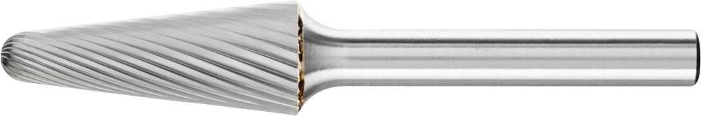 Ein zylinderförmiger Fräser mit konischer Spitze, geeignet für präzise Metallbearbeitung; zeigt Spiralnuten für effiziente Spanabfuhr.