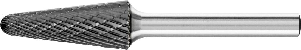 Bild eines konischen Hartmetallfräsers mit Riffelstruktur, geeignet für Metallbearbeitung und Präzisionsarbeiten.